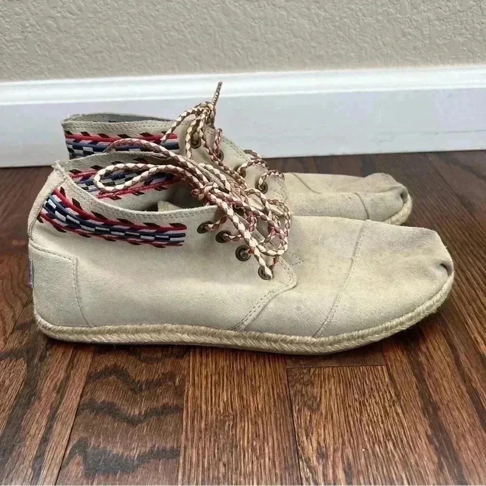 Tom's Alarco Suede Leather Desert Bootie Shoes Aztec Sneakers Women Sz 8 Lace Up